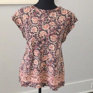 Free People Short Sleeve Top in Coral and Navy